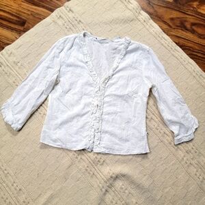 y2k Tommy Hilfiger Eyelet Lace Button Down Cotton Blouse size 6 Ivory